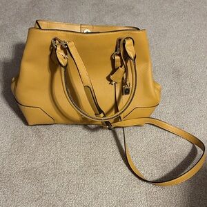 Nine West Mustard Pebbled Leather Tote Satchel